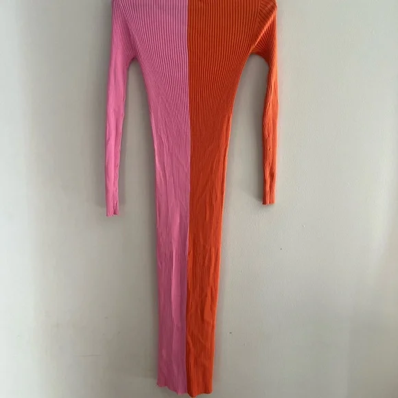 STAUD Two-Tone Long Sleeve Dress in Pink and Orange - Picture 10 of 12